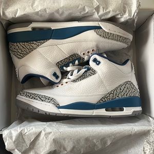 Jordan 3’s white grey cements with blue stripe brand new never worn
